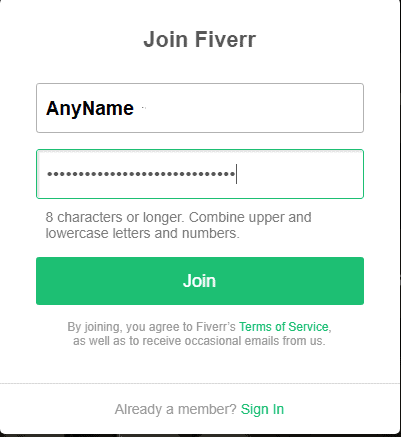 Fiverr set password