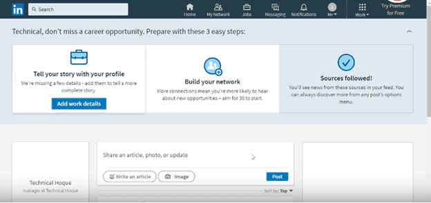 LinkedIn start working on your profile