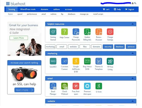 bluehost cpanel features