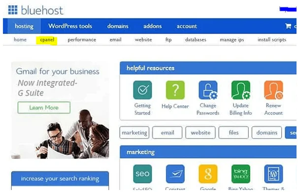 Where to find Bluehost cPanel