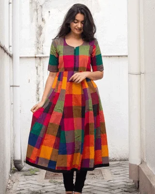 Top 10 Latest Kurti Designs For Printed Cotton Kurtis 7 Multi-Colored Checks