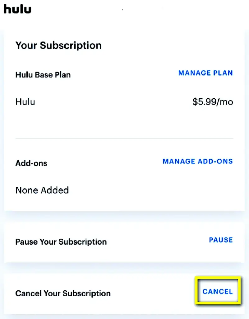 Selecting "Cancel Subscription"