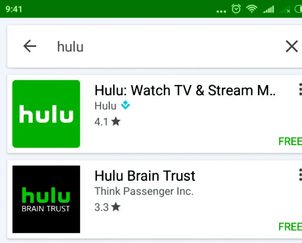 Searching for Hulu in Play Store