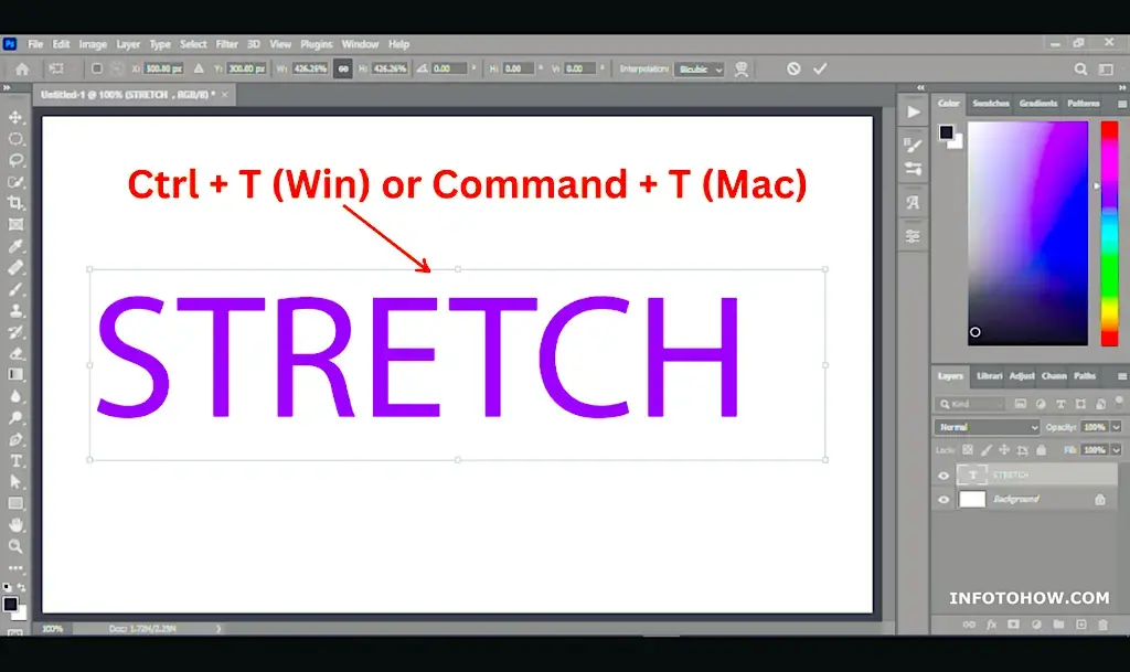 How to stretch text in photoshop 8