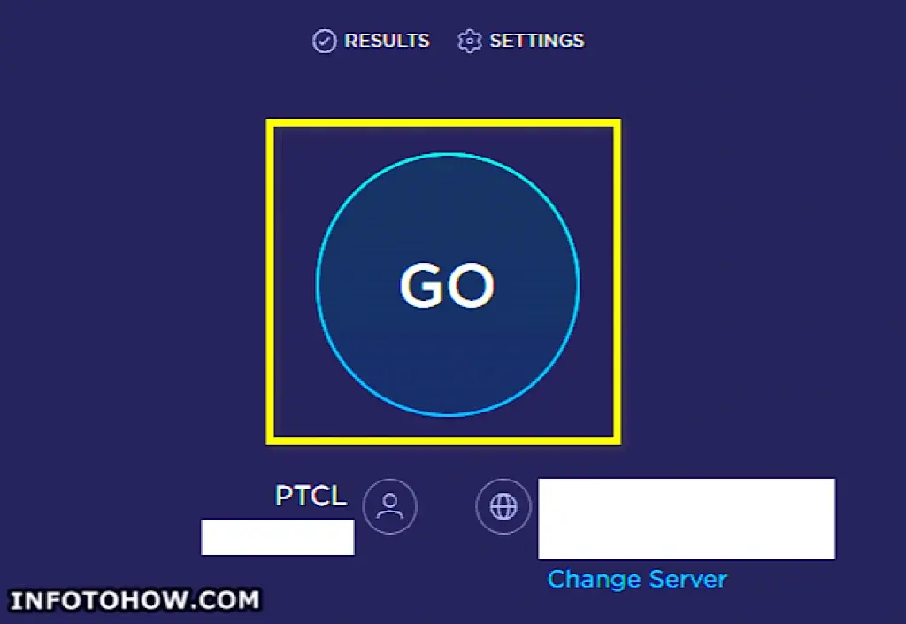 Selecting "GO" to test the internet speed