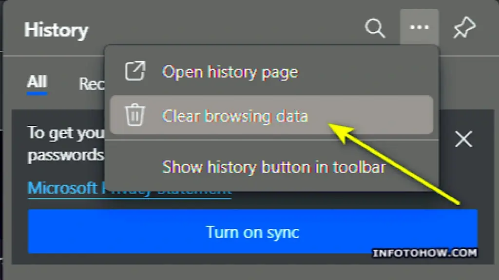 Selecting the "Clear Browsing Data" option