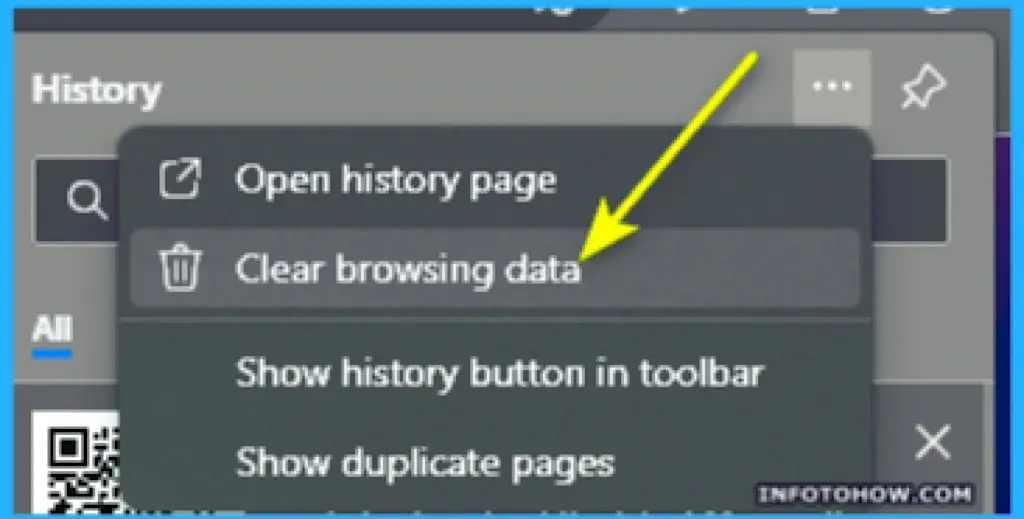 Selecting "Clear Browsing Data" on Edge