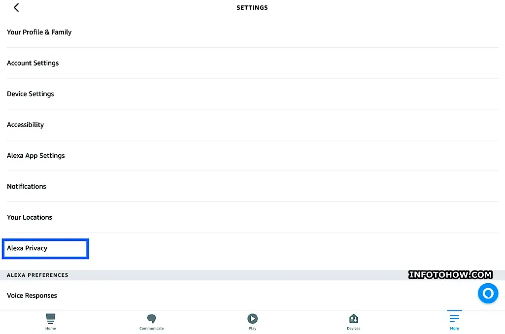 Selecting the “Alexa Privacy” on iPad
