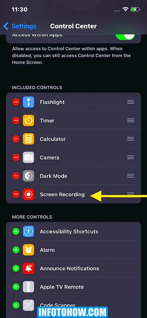 Option Added To Control Center