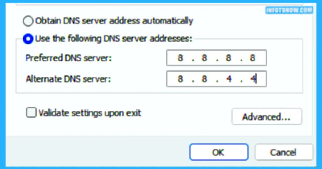 Changing Primary and Secondary Address in DNS Settings