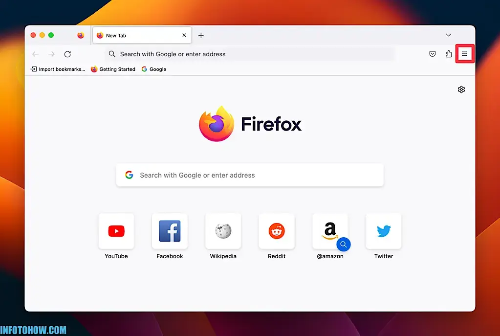 Clicking on The Three Horizontal Lines On Firefox Browser
