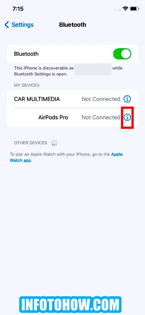 Tapping on ‘i’ Sign in the list of Paired Devices